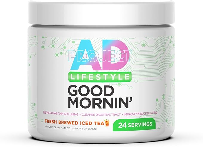 Project AD Life Good Morning Detox and Performance Drink, Naturally Flavored and Formulated with L-GLutamine, Apple Cider Vinegar, and Aloe Vera (24 Servings, Iced Tea)