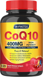 DRFOSTER CoQ10 400mg Softgels - High Absorption Coenzyme Q10 with PQQ, Omega 3-6-9, Plant Sterols & Vitamin E, MCT & Black Pepper - Heart, Brain & Energy Support - Gluten-Free, 120 Days Supply