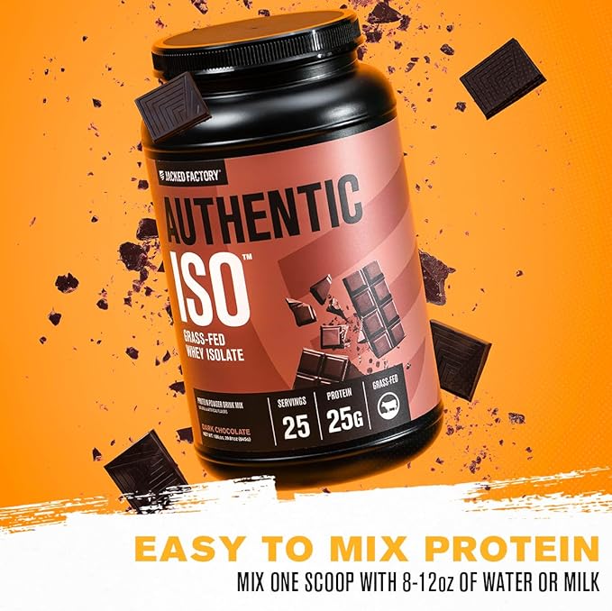 Jacked Factory Authentic ISO Whey Protein Isolate Powder - Low Carb, Non-GMO Muscle Building Protein w/No Fillers, Post Workout Recovery, Dark Chocolate - 25 Servings