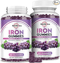 Iron Gummies - with Calcium, Zinc, Folate & Vitamin B12, C, B6 for Adults & Kids - Blood Builder & Energy Support for Iron Deficiency, Anemia, Vegan - 2 Pack Grape Flavour,60 Gummies
