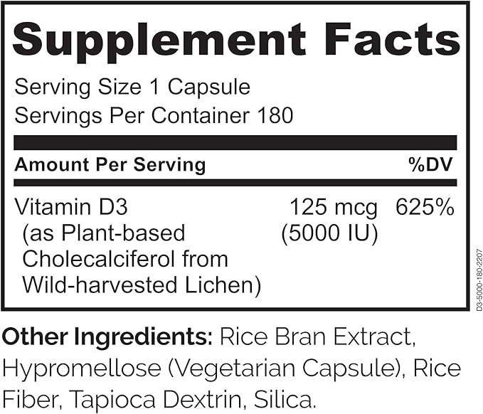 NATURELO Vitamin D - 5000 IU - Plant Based from Lichen - Natural D3 Supplement for Immune System, Bone Support, Joint Health - High Potency - Vegan - Non-GMO - Gluten Free - 180 Capsules (Pack of 2)