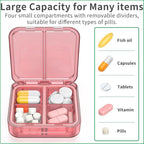 Small Pill Box,4 Compartments Travel Pill Case, Portable Pill Organizer,Mini Pill Container for Pocket,Daily Compact Travel Medicine Holder for Vitamins Fish Oil and Supplement Storage(Pink+Purple)