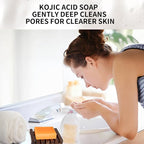 Kojic Acid Soap for Dark Spot Remover Bars with Turmeric, Vitamin C, Retinol, Collagen with Hyaluronic Acid, Vitamin E, Shea Butter, Castile Olive Oil - 3.52 OZ x 2 Bars with Soap Holder & Bag