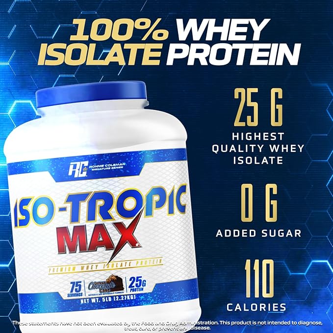 Ronnie Coleman 5lbs Chocolate Whey Isolate Protein Powder | 25g Protein with 75 Servings | German Chocolate Cake Pre Workout Powder for Men & Women, Low Sugar Supplement for Lean Muscle Support