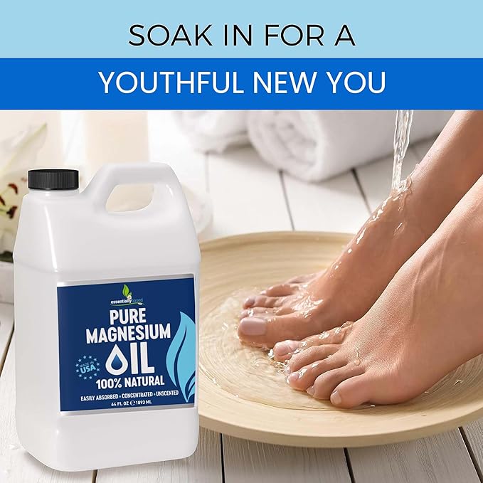 Pure Magnesium Oil Spray 64oz - Topical Magnesium Spray for Sleep & Feet - Extra Strength - USP Grade - 100% Natural and Organic Oil for Muscle Pain & Cramps - No Sprayer Included - Made in USA