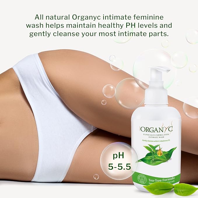 Organic Intimate Wash with Tea Tree Oils & Leaf Extracts, Gentle Cleansing Feminine Wash for Women with Sensitive Skin, Soothing pH Balance Feminine Wash, 8.5 fl oz, Pack of 2