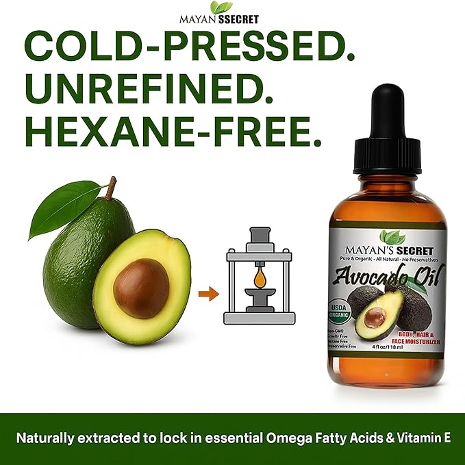 Pure Carrier and Essential Oils for Skin Care, Hair, Body Moisturizer for Face-Anti Aging Skin Care (Avocado Oil Organic, 4oz)