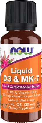 NOW Foods Supplements, Liquid D-3 & MK-7 with 2,500 IU Vitamin D-3 & 100 mcg Vitamin K-2 per 5 drops, 1-Ounce