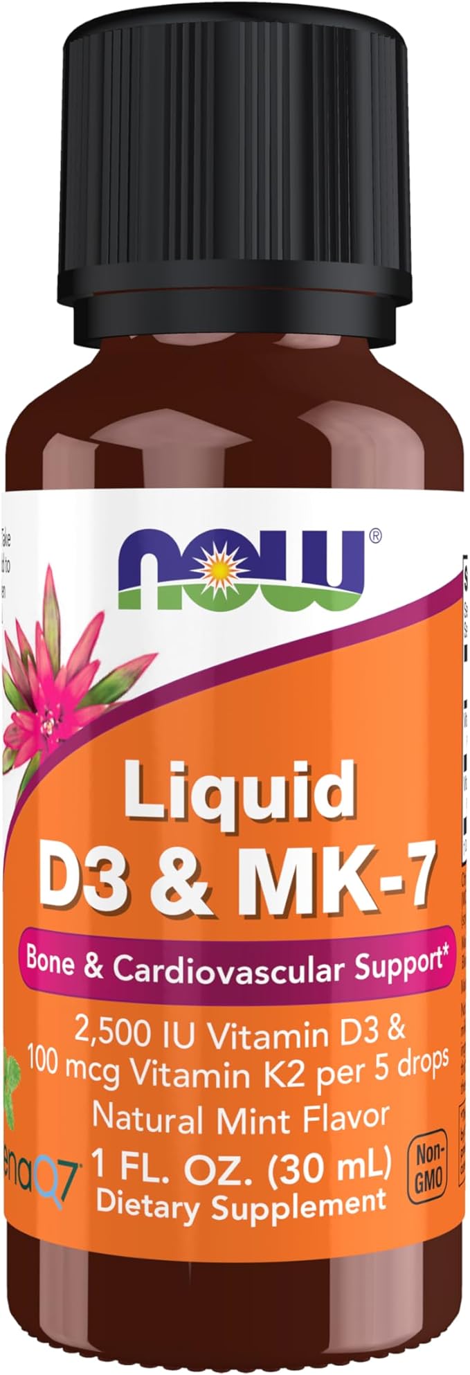 NOW Foods Supplements, Liquid D-3 & MK-7 with 2,500 IU Vitamin D-3 & 100 mcg Vitamin K-2 per 5 drops, 1-Ounce