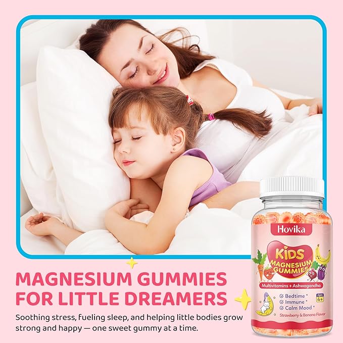 Magnesium Glycinate Gummies for Kids - Kids Magnesium Gummies, with L-Theanine, Chamomile & Multivitamins for Sleep, Calm & Focus - Strawberry Banana Center-Filled Gummies 60 ct (2 Pack)