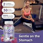 Vegan Iron Supplement 65mg, Iron Gummies for Women and Men with Vitamin C 250mg, Vitamin A, B-Complex, Biotin, Zinc & Folate, Folate for Energy Boost, Immune Health, 120 Count