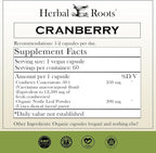 Herbal Roots Extra Strength Cranberry Pills for Women & Men with Organic Nettle | Urinary Tract Health | 60 Vegan Capsules