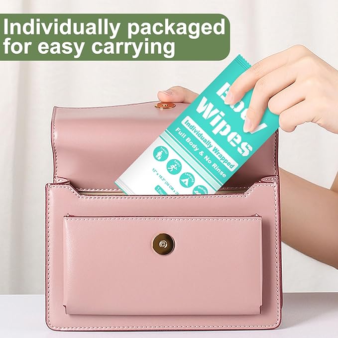 Individually Wrapped Body Wipes Bulk Bath Wipe, Women Men Large Adult Disposable Body Shower Wipes No Rinse-Free Bathing Cloths Wipe for Outdoors After Gym Camping Travel (200, Blue, 12 x 10.3 in)