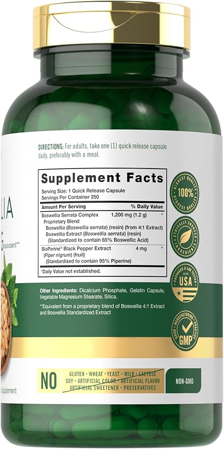Carlyle Boswellia Extract Capsules | 250 Count | Boswellia Serrata Complex with Black Pepper Extract | Non-GMO, Gluten Free Supplement