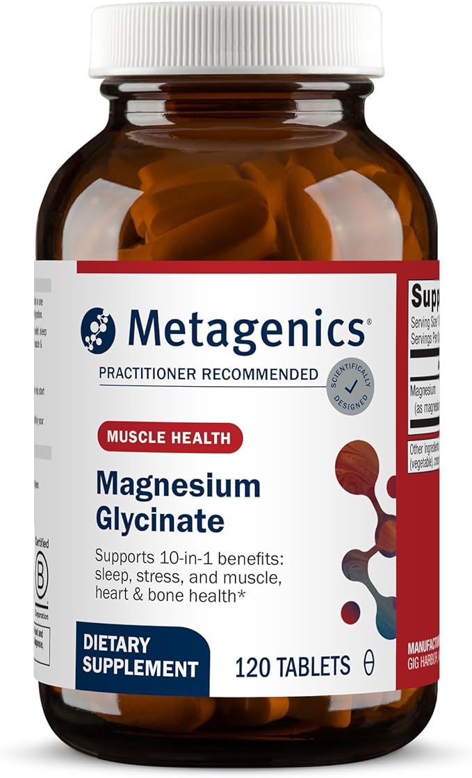 Metagenics Magnesium Glycinate - Highly Absorbable Magnesium Supplement for Sleep, Stress Relief & Muscle Relaxation* - Supports Bone, Heart & Nerve Health* - Non-GMO, Gluten-Free - 120 Tablets
