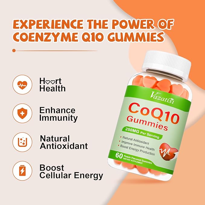 2 Pack CoQ10 Gummies 250 mg, Plus Omega-3, Magnesium, Vitamin B12 for Cellular Energy, Brain & Antioxidant, 5X Better Absorption Coenzyme Q10 Supplement - 120 Cts