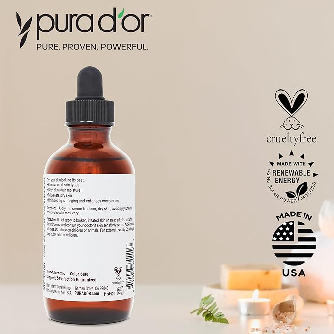 PURA D'OR 3.3 Oz Hyaluronic Acid Serum For Deep Hydration - Anti-Aging, Plumping & Moisturizing Formula For Smooth, Supple Skin - Natural Skincare Boost - Fine Lines & Wrinkle Reducer