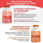 5-in-1 Organic Turmeric Curcumin Supplement (4210mg) with Berberine, Ceylon Cinnamon Bioperine and Ginger Supplements for Joint, Heart, Gut, & Metabolic Support (60 Servings) (Pack of 3)
