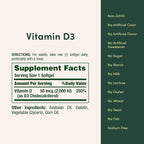 Nature's Bounty Vitamin D3 2000 IU | Supports Immune Health, Calcium Absorption & Bone Strength | Essential for Healthy Bones | Non-GMO, No-Gluten | 350 Softgels, 1 Serving Per Day for Daily Health