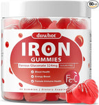 Iron Gummies for Women Teen Girls, Ferrous Gluconate 324 mg with Vitamin C, Iron Supplement Plus Vitamin A, B, Folate, Copper, Zinc, Energy & Blood Support, Immune Health, Sugar Free 60 Gummies