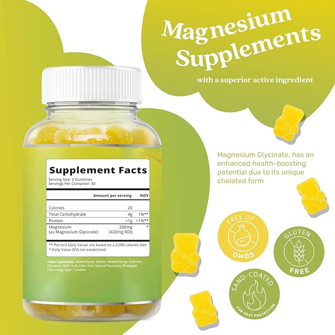 BeLive Magnesium Gummies 200mg - 60 Ct | Magnesium Glycinate Supplements for Relaxation, Stress Relief, and Sleep for Adults & Kids - Tasty and Tangy Pineapple Flavor