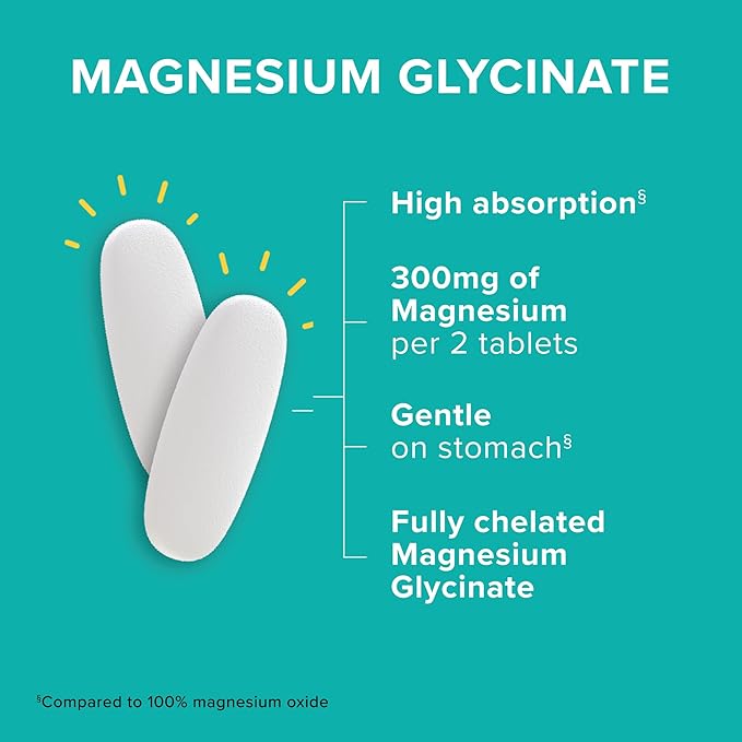 Qunol Magnesium Glycinate 300mg,100% Glycinate Chelated Magnesium Supplement,150ct Tablets,(Pack of 2)