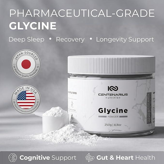 Premium Glycine Powder 250g | Amino Acids Supplement for Post Workout Muscle Recovery, Digestion, Sleep Aid + More - Vegan, Additive-Free, Third-Party Tested | Centenarius Nutrition