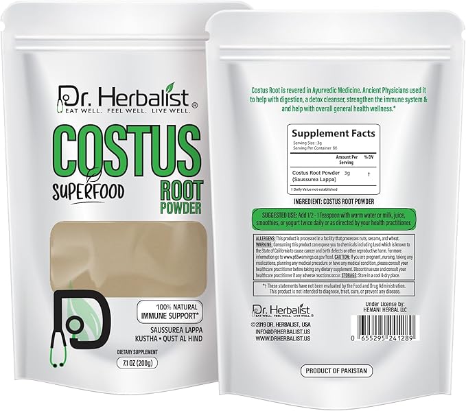 Dr. HERBALIST | 100% Natural Root Powder 200g (7.05 oz) | Premium Quality for Traditional Use, DIY, Herbal Blends & Wellness Rituals (Costus Root Powder)