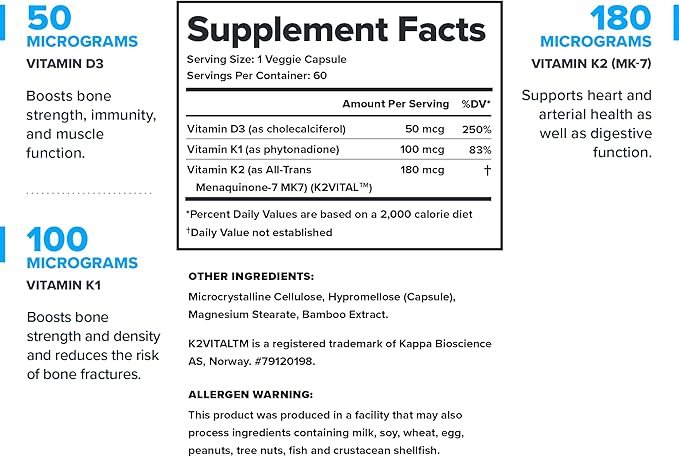 LEGION Vitamin D+K Natural & Effective Formulation - Vitamin D3, K2 & K for Immunity Boost - K1, K2 & D3 Vitamin Supplement to Boost Bone Density and Health - Vitamin K2 & K1 for Heart Support
