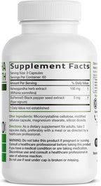 Bronson Ashwagandha Extra Strength Stress & Mood Support with BioPerine - Non GMO Formula, 120 Vegetarian Capsules