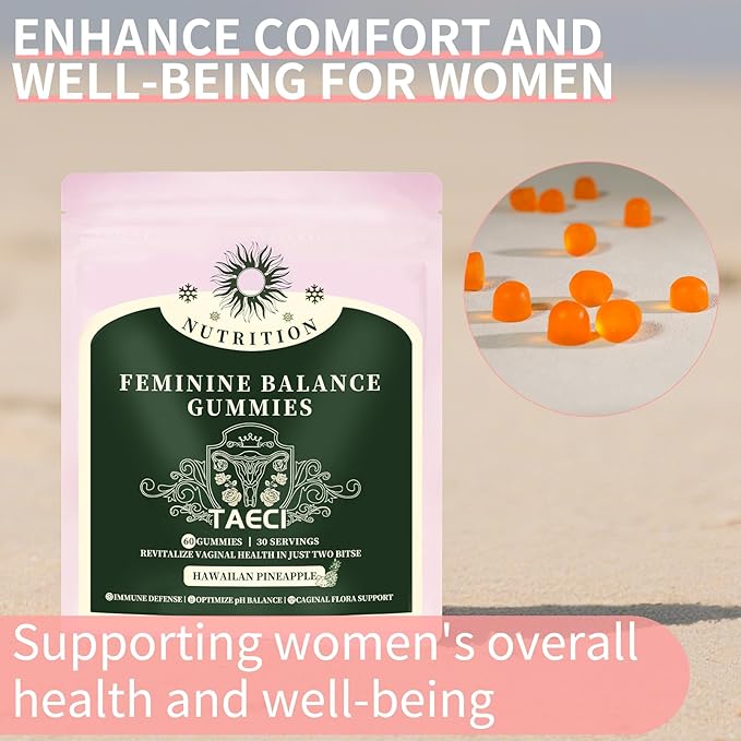 Feminine Balance Gummies for Women – Daily pH & Probiotic Support with Pineapple & Vitamin C, Supports Flora & Immune Health, Vegan & Gluten-Free, 60 Gummies (30-Day Supply)