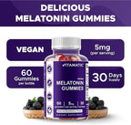 Vitamatic Melatonin Gummies for Kids & Adults - (2.5 mg 5 mg & 10 mg Doses) - 60 Vegan Gummies