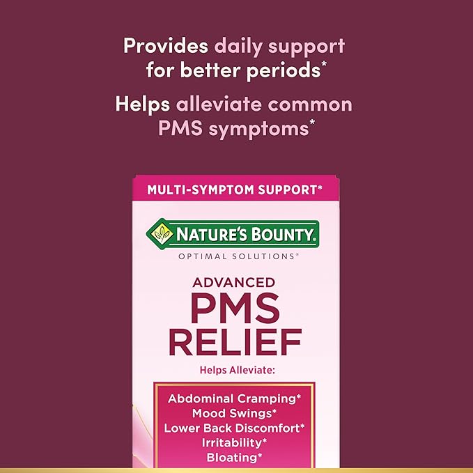 Nature's Bounty Optimal Solutions Advanced PMS Relief for Menstrual Cycle Support, PMS Support Supplement for Women, Bloating Relief – Chasteberry, Hormone-Free, 60 Vegetarian Capsules (Pack of 3)