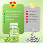 Center-Filled Iron Gummies for Adults & Kids - Iron Supplement with Vitamin B6, B12, C, Zinc, Folate - Support Women Iron Deficiency, Anemia, Blood Builder - Sugar Free Vegan 60ct Apple & Kiwi Flavor