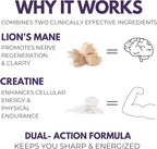Lion’s Mane Extra Supplement - 1000 mg Lion’s Mane + 1000 mg Creatine – Mental & Physical Energy, Clarity & Performance - 60 Vegan Capsules