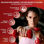 Iron Supplement Gummies for Women, Men & Kids, 65mg Iron & 250mg Vitamin C per Serving - Healthy Blood, Energy & Immune Support Iron Vitamin Gummy with Folate, 2 Pack