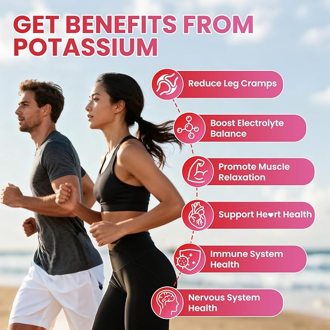 Potassium Gummies for Adults, Potassium Chloride 1200mg, Potassium Supplement for Women & Men, Supports Electrolyte Balance & Muscle Health, Sugar-Free, Raspberry Flavor, 60 Count