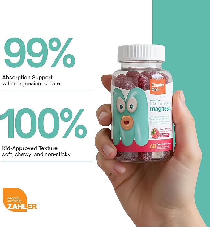 Chapter One Magnesium Gummies, Great Tasting Magnesium for Kids, Calm Kids Magnesium, Magnesium Gummies for Women and Men, Certified Kosher, (60 Flavored Gummies)
