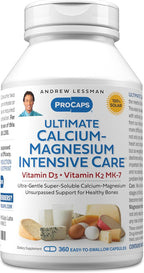 ANDREW LESSMAN Ultimate Calcium-Magnesium Intensive Care with Vitamin D3 & K2 MK7-120 mcg - 360 Capsules – Bone and Skeleton Health Essentials. Gentle, Easy to Swallow, Super Soluble. No Additives