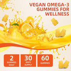 Omega-3 Gummies Vegan 1200mg, EPA and DHA Omega-3 Fatty Acids with Folate, Vitamin A, Vitamins C & E, High Potency Omega 3 Supplements for Immune Support, 60 Count