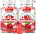 softbear Calcium Magnesium Zinc Gummies for Adult & Kids, Suagr-Free Calcium Magnesium Zinc D3 Supplement for Bone Strength & Immune Health, Raspberry Flavor 120 Count