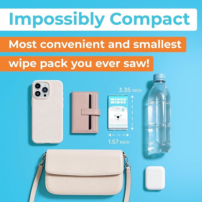 Impossibly Compact Travel Flushable Wipes - 99.5% Water and Aloe - Safe for Sensitive Skin, Hypoallergenic & Unscented - Travel Essentials for Adults, Kids & Baby Care - 48 Pack Total 288 Wipes