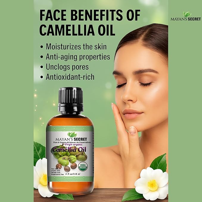 Pure Carrier and Essential Oils for Skin Care, Hair, Body Moisturizer for Face-Anti Aging Skin Care (Camellia Oil Organic, 4oz)