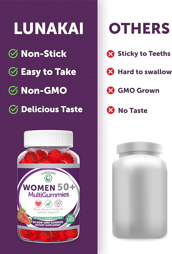 Lunakai USA Made 50 Plus Women's Multivitamin Gummies - Delicious Formula Enhanced with Essential Vitamins & Minerals for Health & Vitality - 6 Pack