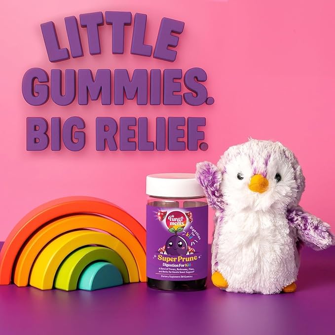 Fungiments Super Prune Kids – Constipation Relief & Digestive Support, Turkey Tail Mushrooms, Prebiotic Fiber, Rhubarb, Ginger & Chamomile – Gut Health, Debloating & Regularity (30 Gummies (Kids))