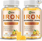 Iron Gummies Vitamin Supplement 65mg & Vitamin C 250mg per Serving with B6 B12 Folate- Energy Support for Iron Deficiency, Anemia, Vegan Orange & Lemon Flavor, 120 Count