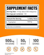 BulkSupplements.com L-Tryptophan Powder - Tryptophan Supplement, Amino Acid Supplement - Gluten Free, 500mg per Serving, 50g (1.8 oz) (Pack of 1)