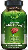 Irwin Naturals Triple-Boost Caffeine-Free Energy - Lasting, Jitter-Free Focus - Brain Boosting Nootropic - 75 Liquid Softgels