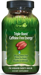 Irwin Naturals Triple-Boost Caffeine-Free Energy - Lasting, Jitter-Free Focus - Brain Boosting Nootropic - 75 Liquid Softgels