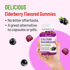Calcium Magnesium Zinc Gummies with Vitamin D3 and K2, High Absorption Magnesium Glycinate Potassium for Immune and Muscles, Vegan Elderberry Flavor 60 Gummies